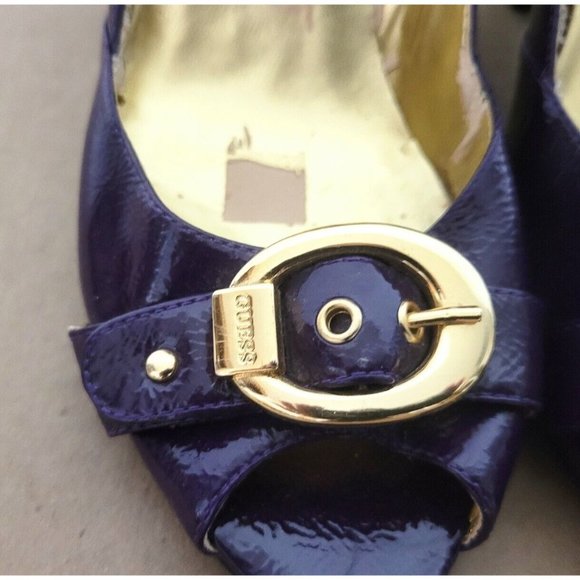 Guess Purple Patent Leather Wedge Shoes Womens Size 8.5 Peep Toe Heels - Picture 6 of 12